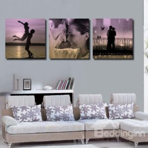 New Arrival Beautiful Happy Couples Print 3-piece Cross Film Black Wall Art Prints