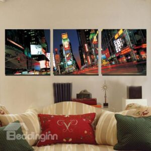 New Arrival Beautiful City Night Scenery Print 3-piece Cross Film Black Wall Art Prints