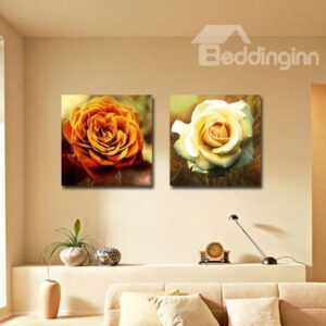 New Arrival Beautiful Yellow Flowers Print 2-piece Cross Film Wall Art Prints