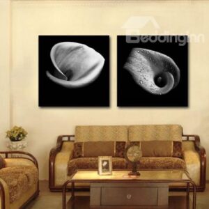 New Arrival Elegant Gray Tulip with Water Drops Print 2-piece Cross Film Wall Art Prints