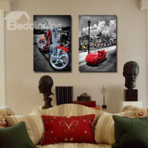 New Arrival Colorful Motorcycle and Car Print 2-piece Cross Film Wall Art Prints