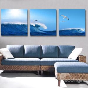 New Arrival Beautiful Sea Gulls Flying over the Wave Print 3-piece Cross Film Wall Art Prints