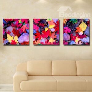 New Arrival Lovely Colorful Maple Leaves Print 3-piece Cross Film Wall Art Prints