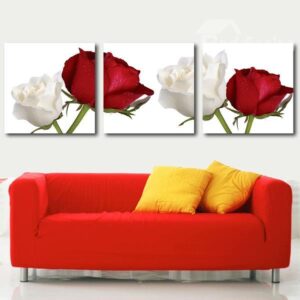 New Arrival Beautiful White and Red Roses Print 3-piece Cross Film Wall Art Prints
