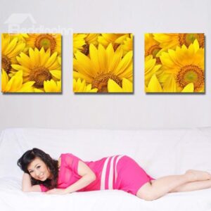 New Arrival Lovely Sunflowers Print 3-piece Cross Film Wall Art Prints