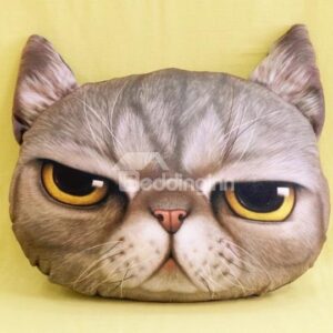 New Arrival Vivid Gray Cat with Glaring Eyes Print Throw Pillow
