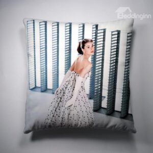 New Arrival Beautiful Audrey Hepburn in White Dress Print Throw Pillow