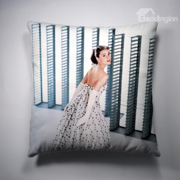 New Arrival Beautiful Audrey Hepburn in White Dress Print Throw Pillow