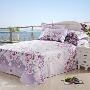 New Arrival Beautiful Light Purple Roses and Lilies Print Sheet