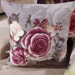 New Arrival Elegant Light Purple Rose Print Throw Pillowcase