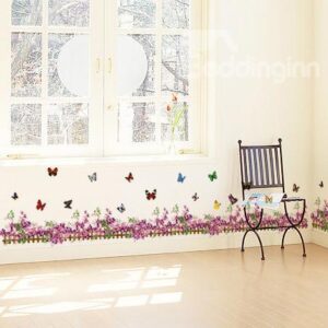 New Arrival Beautiful Purple Flowers and Fence Print Wall Stickers