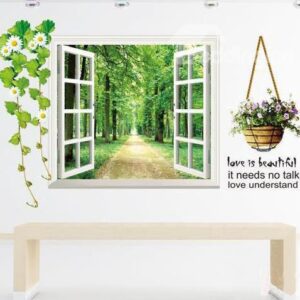 New Arrival Beautiful Green Road and Window Print Wall Stickers