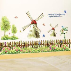 New Arrival Lovely Windmill and Green Trees Print Wall Stickers