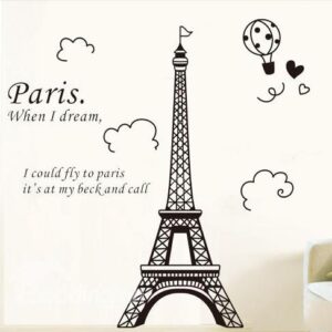 New Arrival Beautiful Black Paris Eiffel Tower Print Wall Stickers