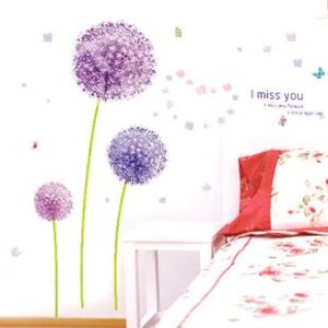 New Arrival Beautiful Purple Dandelion Print Wall Stickers