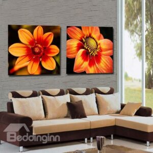 New Arrival Lovely Orange Flowers Print 2-piece Cross Film Wall Art Prints