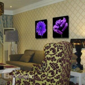 New Arrival Luxurious Purple Flowers Print 2-piece Cross Film Wall Art Prints