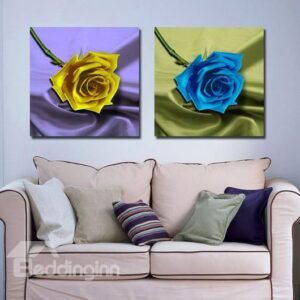 New Arrival Beautiful Blue and Yellow Roses Print 2-piece Cross Film Wall Art Prints