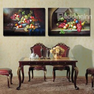 New Arrival Oil-painting Style Various Fruits on the Table Print 2-piece Cross Film Wall Art Prints