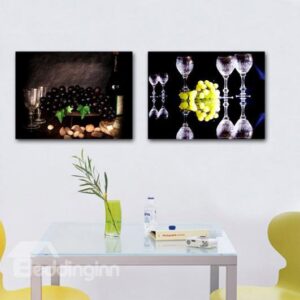 New Arrival Elegant Grapes and Wine Glasses Print 2-piece Cross Film Wall Art Prints