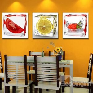 New Arrival Lovely Iced Sliced Fruits Print 3-piece Cross Film Wall Art Prints