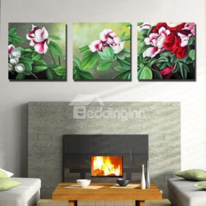 New Arrival Beautiful Flowers and Leaves Print 3-piece Cross Film Wall Art Prints
