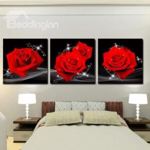New Arrival Amazing Red Roses Print 3-piece Cross Film Wall Art Prints