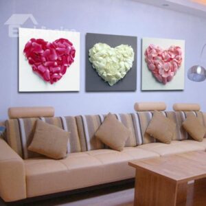 New Arrival Beautiful Heart Petals Print 3-piece Cross Film Wall Art Prints