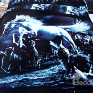 Beautiful Jumping Horse and Wolves Print 4 Piece Bedding Sets