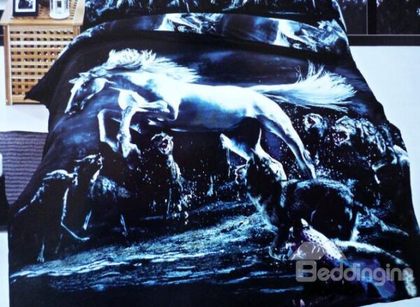 Beautiful Jumping Horse and Wolves Print 4 Piece Bedding Sets