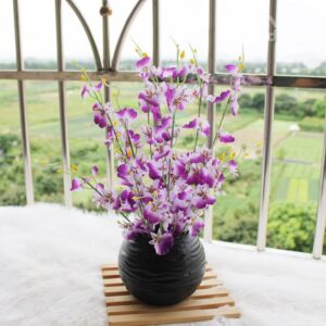 New Arrival Lovely Purple Flowers in Black Round Vase Decorative Artificial Flower Set
