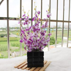 New Arrival Lovely Purple Flowers in Black Square Vase Decorative Artificial Flower Set