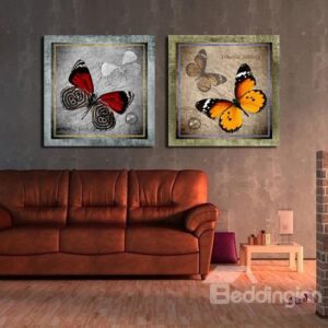 New Arrival Antique Style Butterflies Print 2-piece Cross Film Wall Art Prints
