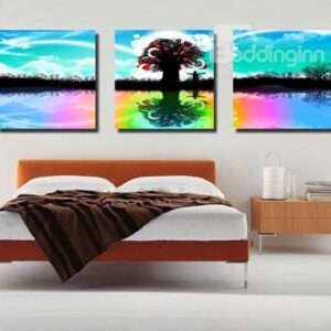 New Arrival Beautiful Tree and Colorful Shadows Print 3-piece Cross Film Wall Art Prints
