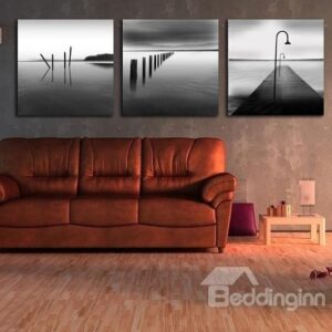 New Arrival Elegant Grey Lake and Sky Print 3-piece Cross Film Wall Art Prints
