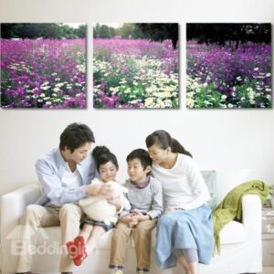 New Arrival Beautiful Purple and White Flowers Print 3-piece Cross Film Wall Art Prints