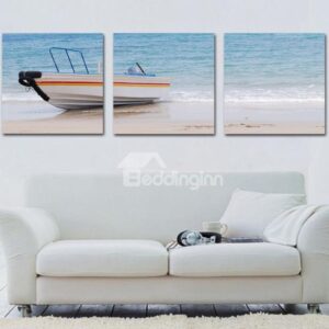 New Arrival Lovely Boat on the Beach Print 3-piece Cross Film Wall Art Prints