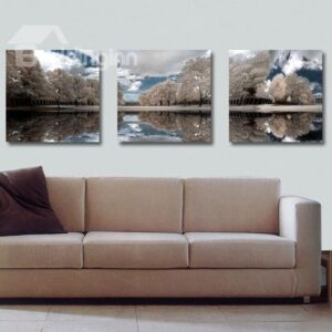 New Arrival Elegant Grey Trees and Blue Sky Print 3-piece Cross Film Wall Art Prints