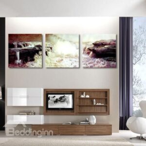 New Arrival Stunning Rocks and Turbulent Water-flow Print 3-piece Cross Film Wall Art Prints
