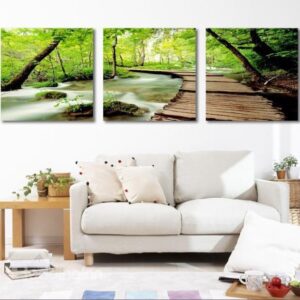 New Arrival Lovely Green Trees and Path 3-piece Cross Film Wall Art Prints