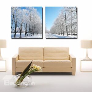 New Arrival Beautiful White Trees in the Snow Print 2-piece Cross Film Wall Art Prints