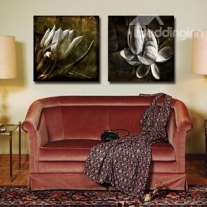 New Arrival Elegant Grey Flowers Print 2-piece Cross Film Wall Art Prints