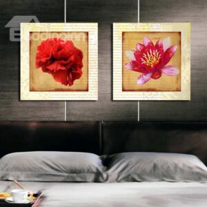 New Arrival Lovely Red Flowers Print 2-piece Cross Film Wall Art Prints