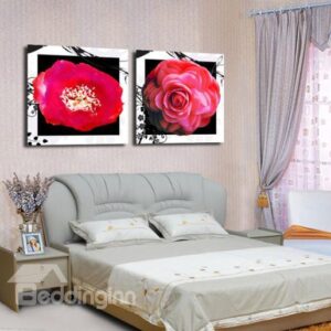 New Arrival Lovely Red Flowers White Border Print 2-piece Cross Film Wall Art Prints