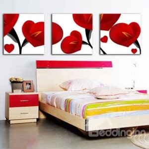 New Arrival Beautiful Red Calla Flowers Print 3-piece Cross Film Wall Art Prints