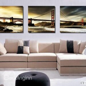 New Arrival Beautiful Golden Gate Bridge Print 3-piece Cross Film Wall Art Prints