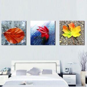 New Arrival Beautiful Colorful Fallen Leaves Print 3-piece Cross Film Wall Art Prints
