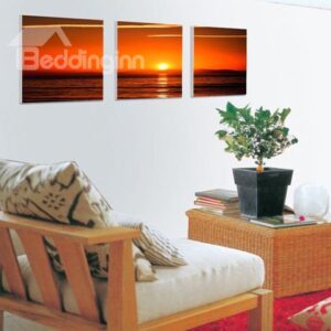 New Arrival Beautiful Sunset and Sea Scenery Print 3-piece Cross Film Wall Art Prints