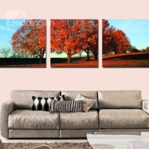 New Arrival Beautiful Red Trees Print 3-piece Cross Film Wall Art Prints