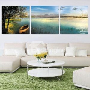New Arrival Elegant Boat and Tree by the Lake Print 3-piece Cross Film Wall Art Prints